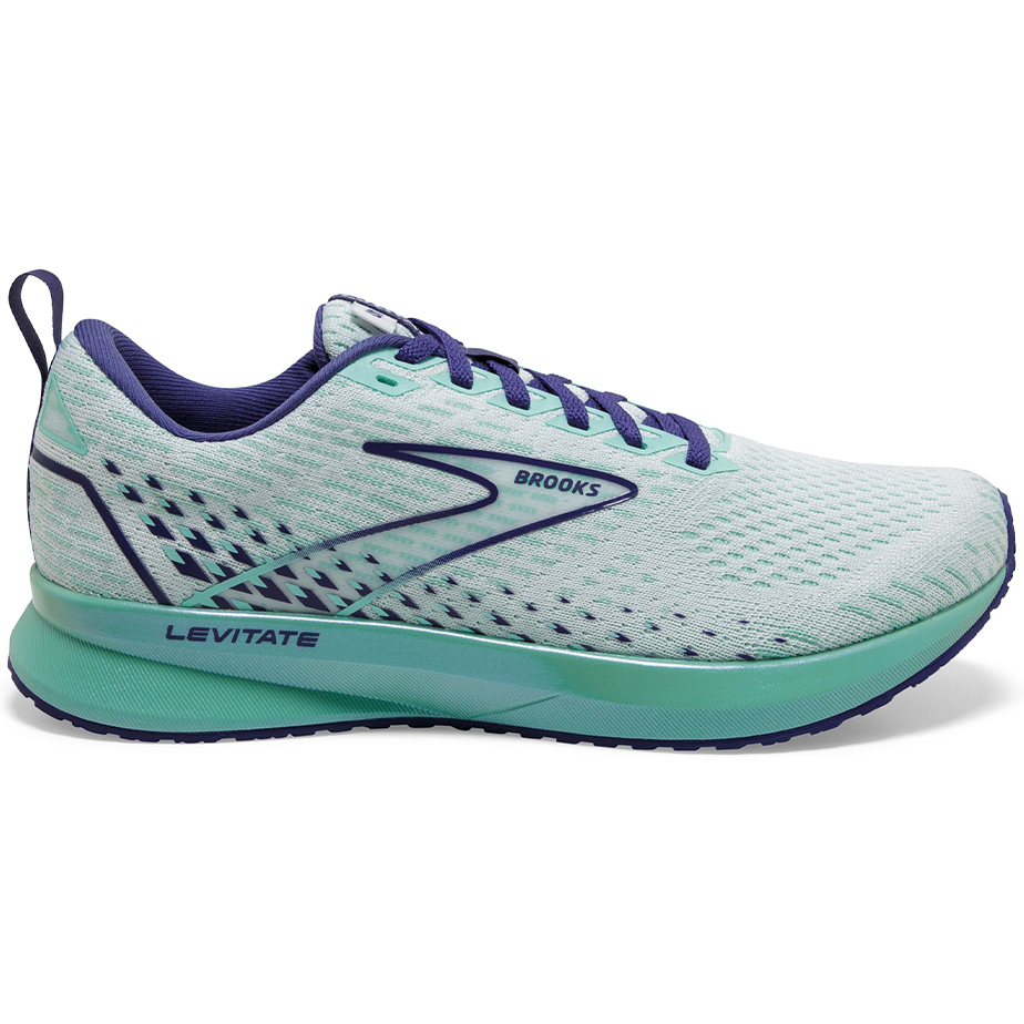 Women's Brooks Levitate 5, White/Navy Blue/Yucca, 6.5 B Medium