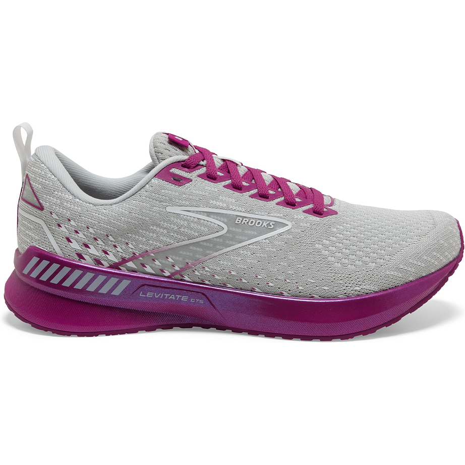Women's Brooks Levitate GTS 5, Grey/Lavender/Baton Rouge, 8 B Medium