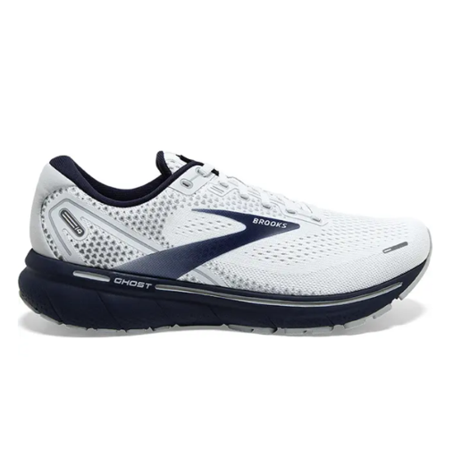 Men's Brooks Ghost 14, White/Grey/Navy, 10.5 D Medium